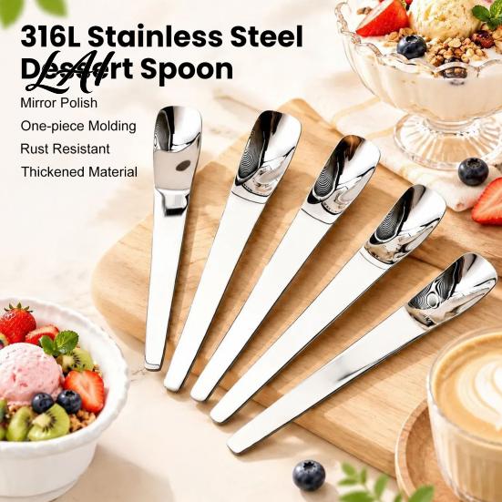Deep Bowl Dessert Spoons Stainless Steel Spoon Long Handle Ice Cream Scoop for Yogurt Cake Coffee Dishwasher Safe Mirror Polished Kitchen