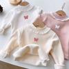 Children's Thicken Long Sleeve T-shirt Round Collar Bowknot Versatile Stylish Top For Autumn And Winter Suitable For Toddler Girls