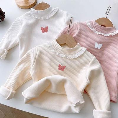 Children's Thicken Long Sleeve T-shirt Round Collar Bowknot Versatile Stylish Top For Autumn And Winter Suitable For Toddler Girls
