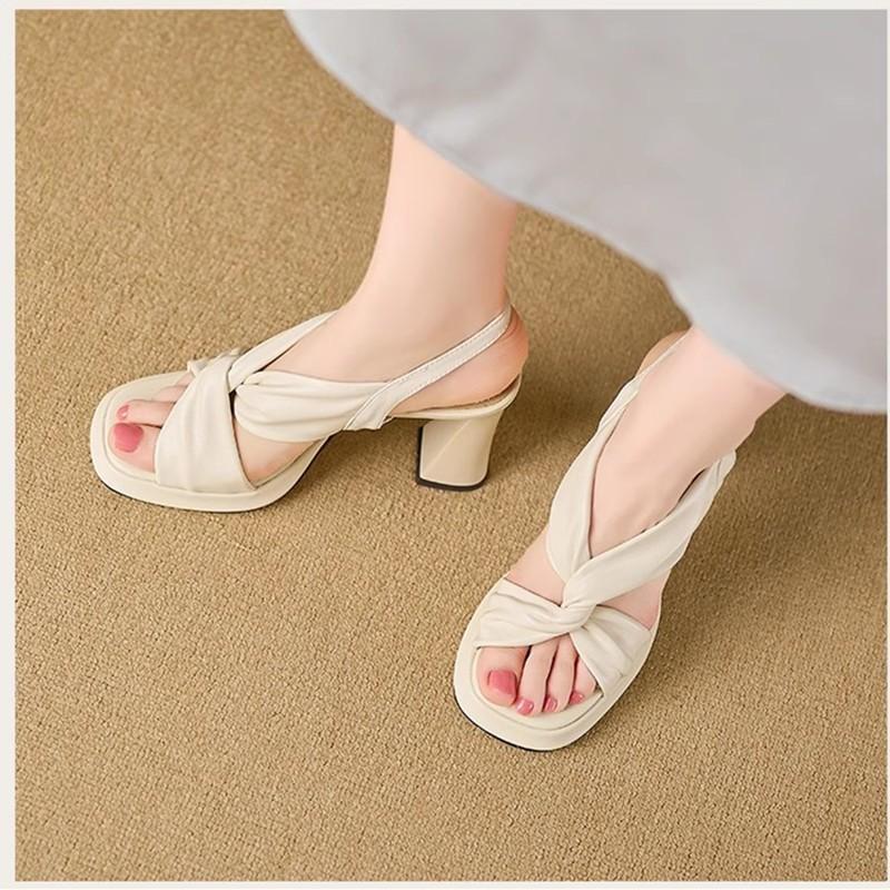 Fashion 2025 Summer Womens Sandals Trend Solid Color Comfortable Thick Sole High Heels New Brand Designer PU Outdoor Party Dress Sandals