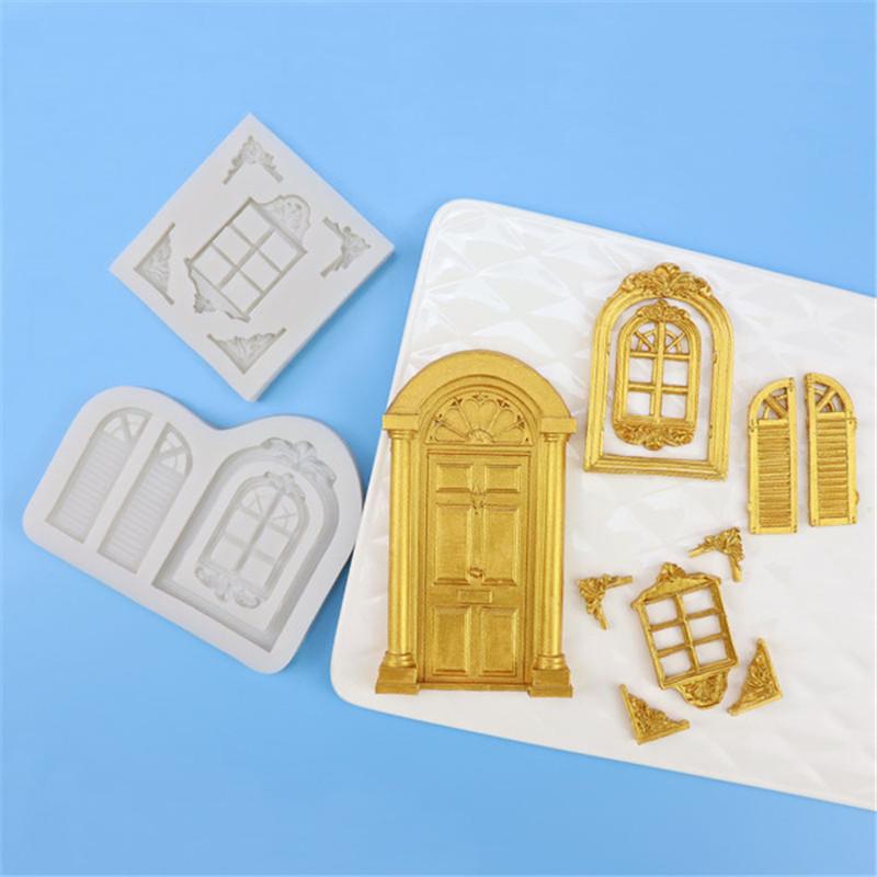 Formă Silicon 3D Ușă Fereastră Cadru Bordură Instrument Decorare Tort Fondant Crăciun Bomboane Ciocolată Formă Gumpaste Instrument Copt