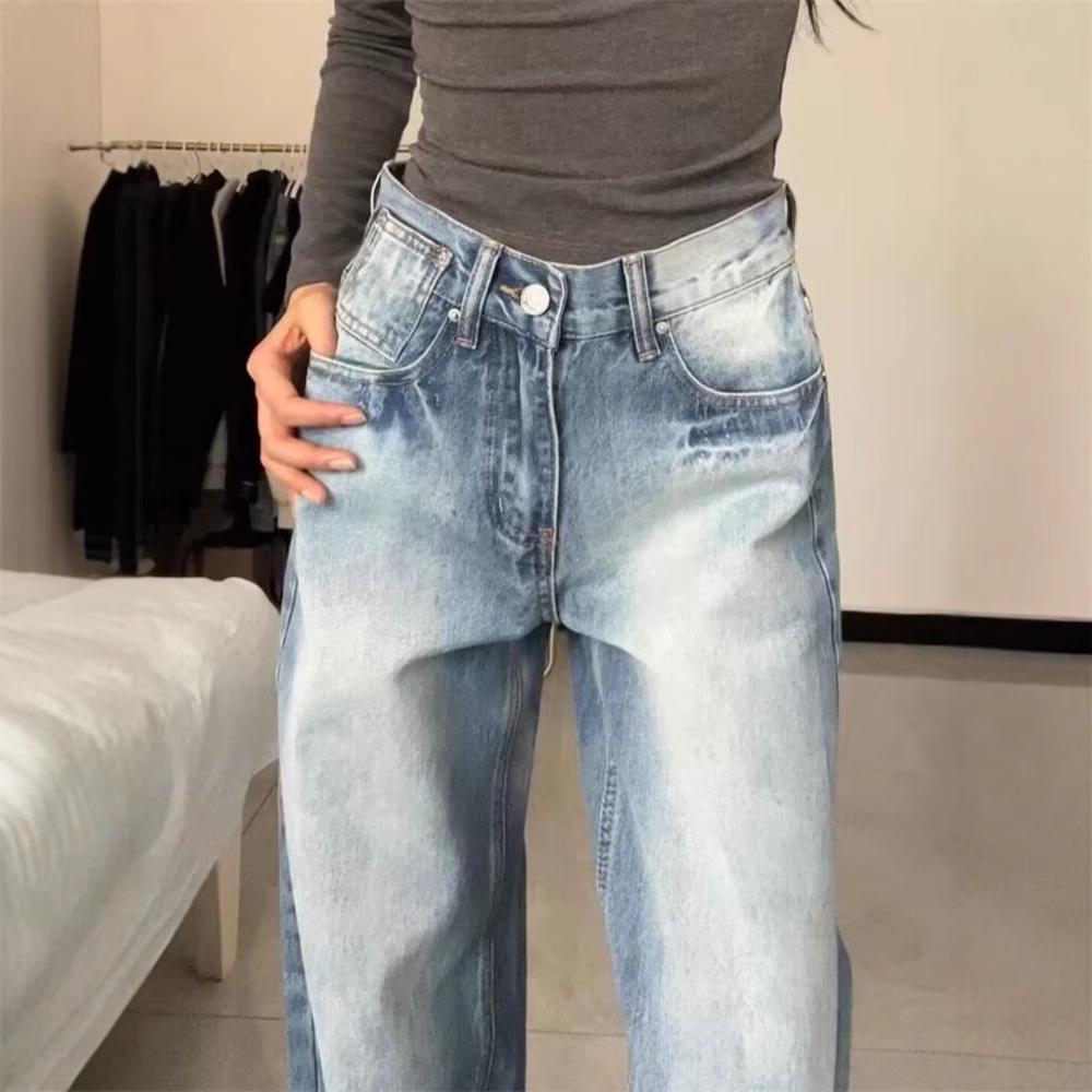 Damen Retro High-Waist Hellblaue Straight-Leg Jeans - Locker, Figurschmeichelnd und Trendig für Frühling/Sommer.