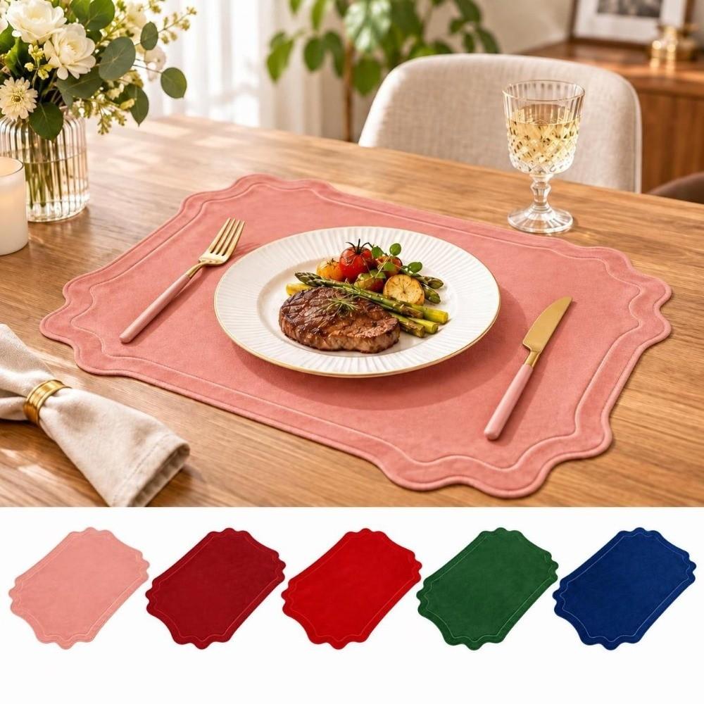 Solid Color Irregular Placemats 47×35cm Kitchen Placemats Vintage Velvet Placemats