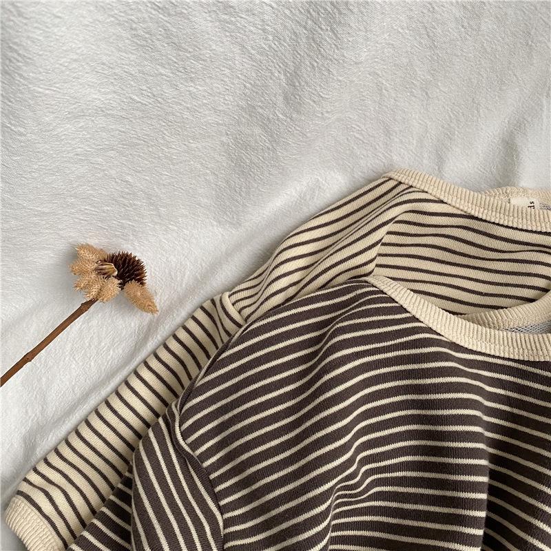 Korean Style Kids' Unisex Striped Trim Hoodie - Loose Fit Long Sleeve Pullover