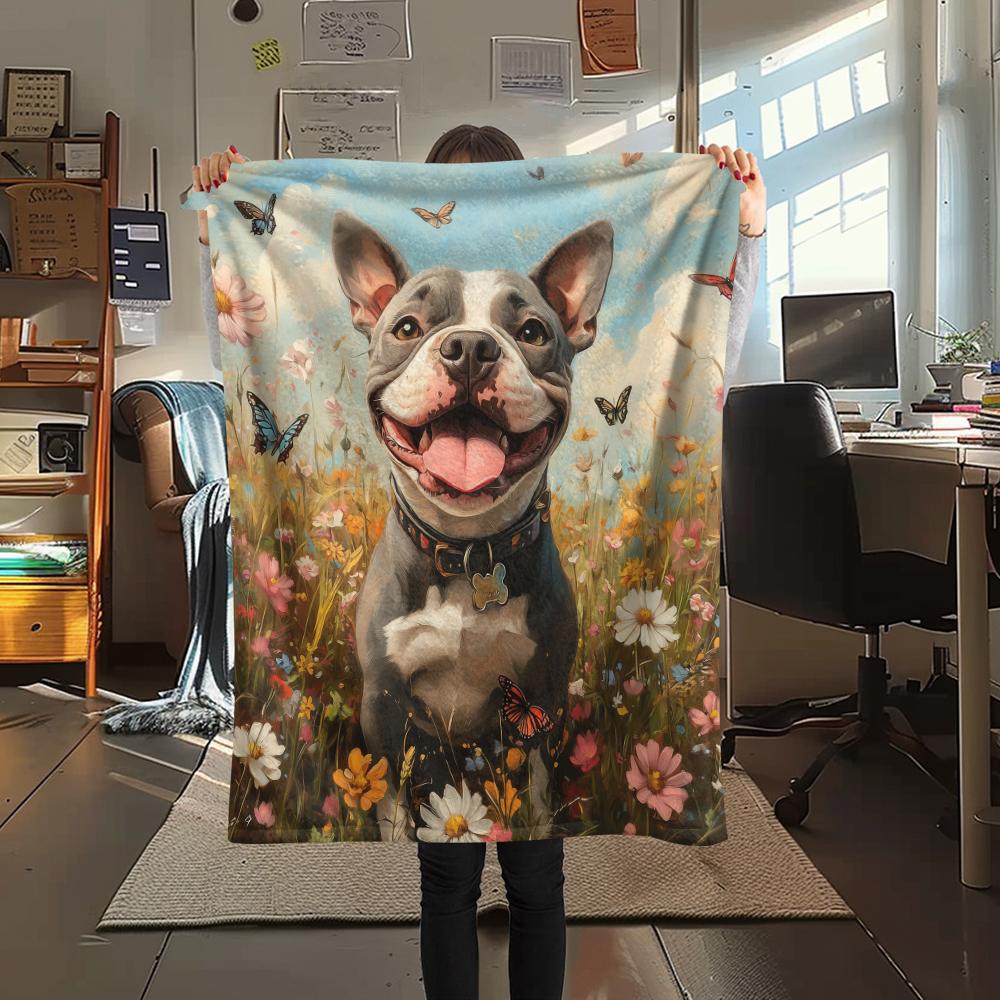 Pitbull and Grass,pattern Flannel Blanket, High Quality Comfortable for All Seasons, Home Decor, Warmth and Comfort, Perfect for Gifts.