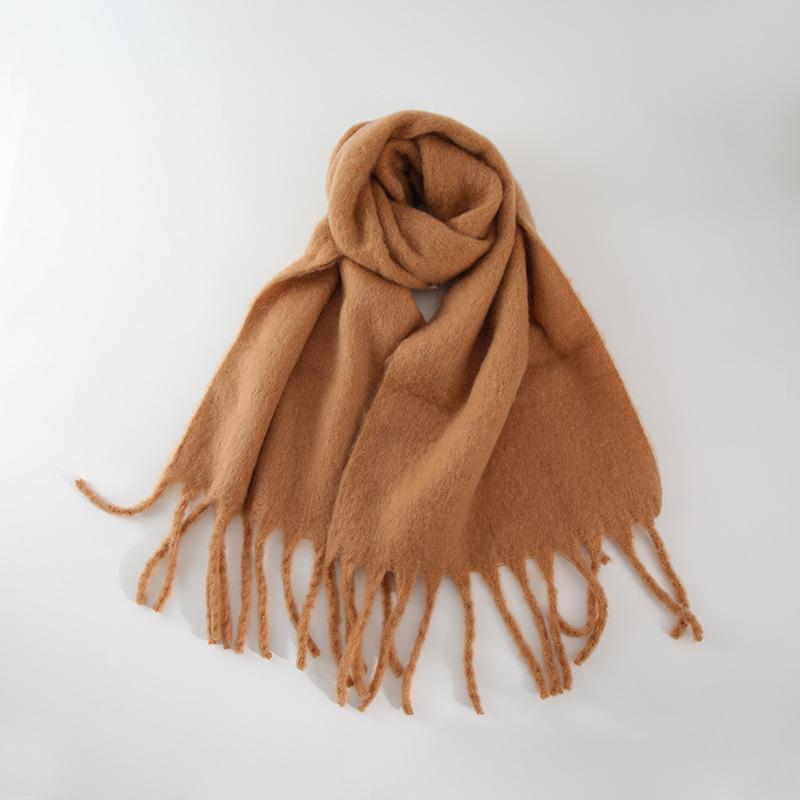 Versatile soft waxy solid color imitation cashmere fringed scarf women's winter lengthened warm thickened scarf shawl