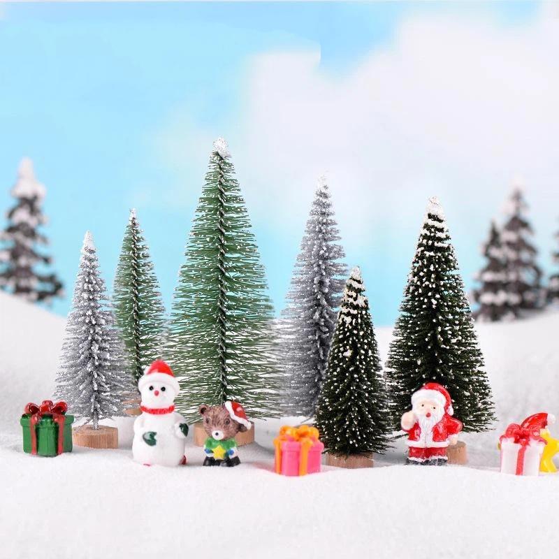 Mini Christmas Tree Ornament With Snow Frosted Design Cute Figurines For Tabletop Holiday Party Decor