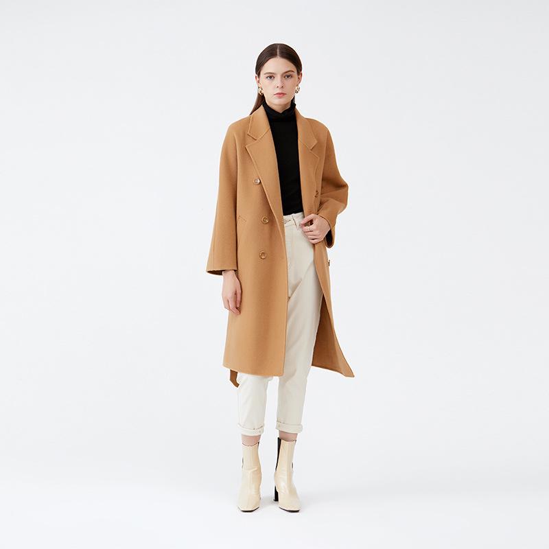 Red Wool Double-faced Long Coat with Belt - Winter Fashion Outerwear