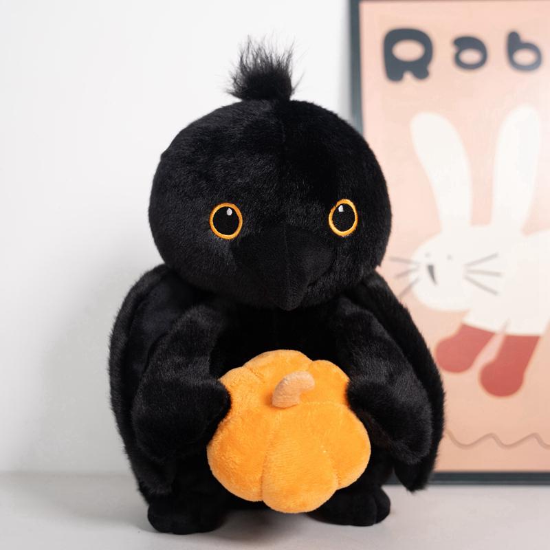 Cute Crow Holding Pumpkin Plush Toy Fluffy Cartoon Animal Stuffed Doll Home Decor Gifts For Boys