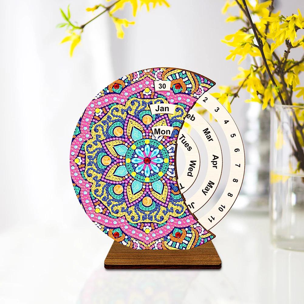 Diamond Art Rotierender Kalender Schreibtischdeko-Set Holz 5D DIY Diamantmalerei Schreibtischkalender Weihnachtsgeschenk für Heimdekoration