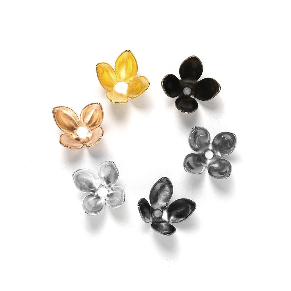 100pcs/lot Gold Color Flower Metal Petal Bead Caps Four Leaves Bead Cups For Jewelry Making