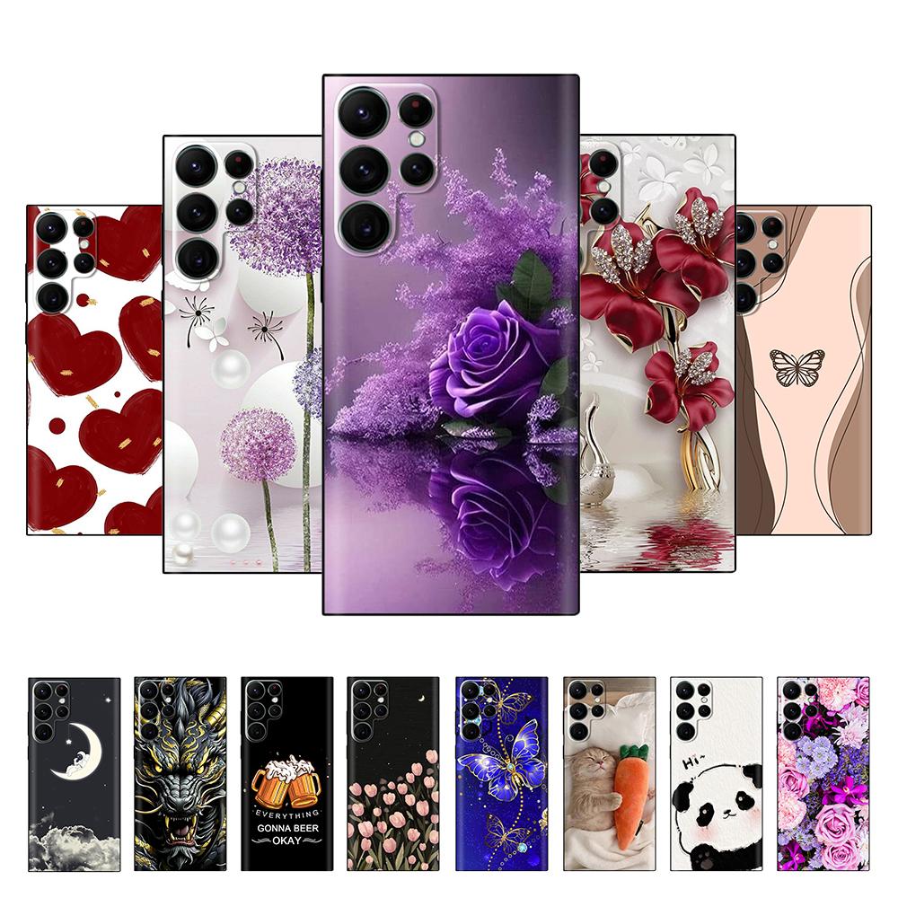 Flower Case For Samsung Galaxy S22 Ultra Phone Cases Fashion Soft Liquid Silicone Back Cover For Samsung S22 5G S22+ Plus Fundas