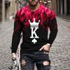 Spring and Autumn Round Neck "King K" Flame Pattern 3D Printed Top Fashionable Casual Long Sleeved Men's T-shirts