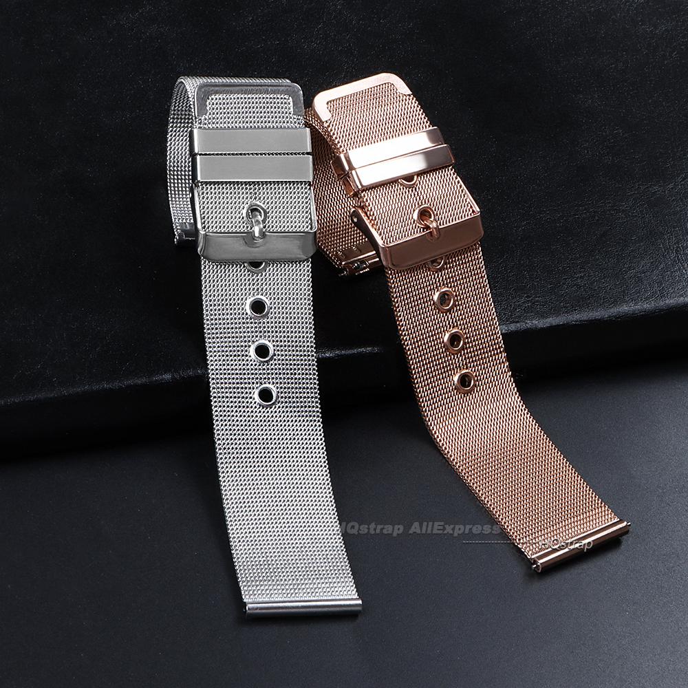 Mediolański Metalowy Pasek 18mm 20mm 22mm Uniwersalna Bransoleta 0.4mm Siatka Stalowy Pasek do Zegarka dla Omega dla Seiko Akcesoria do Paska na Nadgarstek
