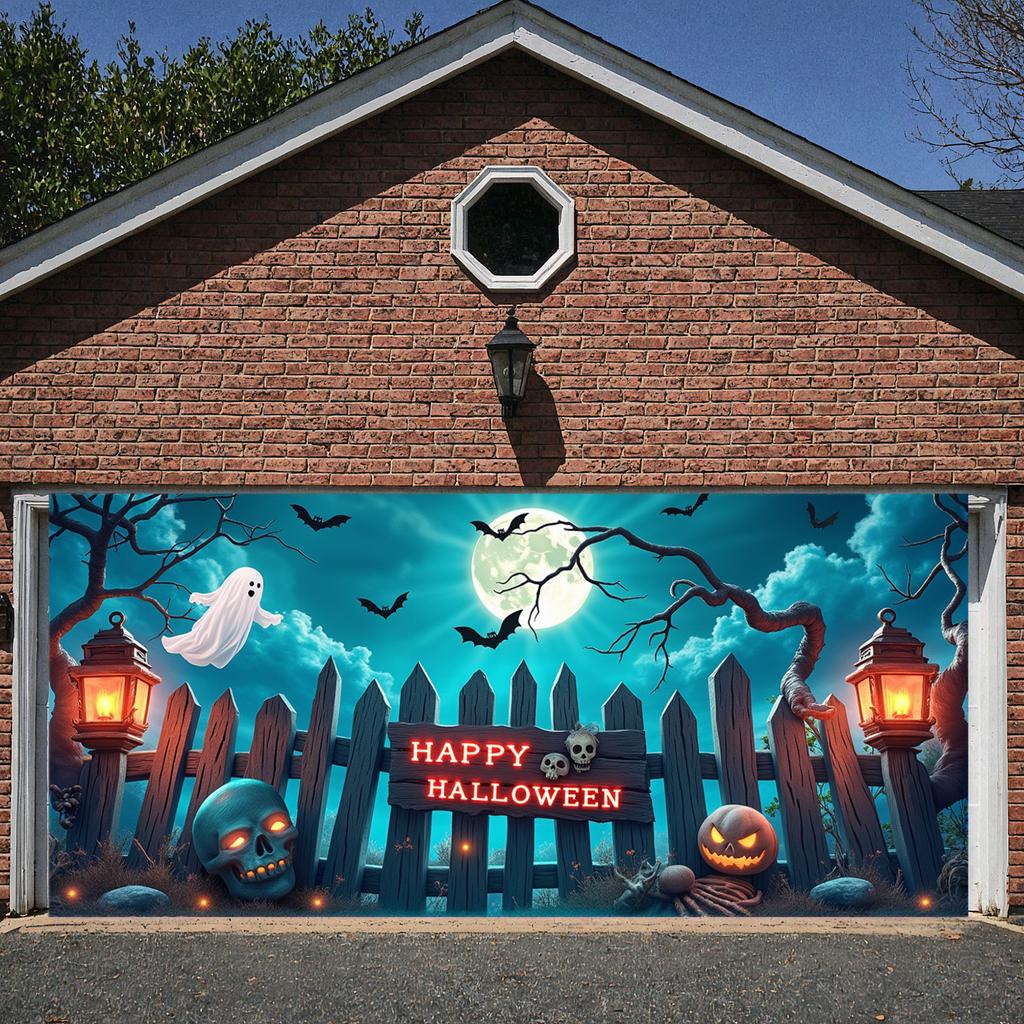 Outdoor Decoration Halloween Skeleton Event Banner Party Backdrop Wooden Fence Halloween Banner For Outdoor Decoration Festival