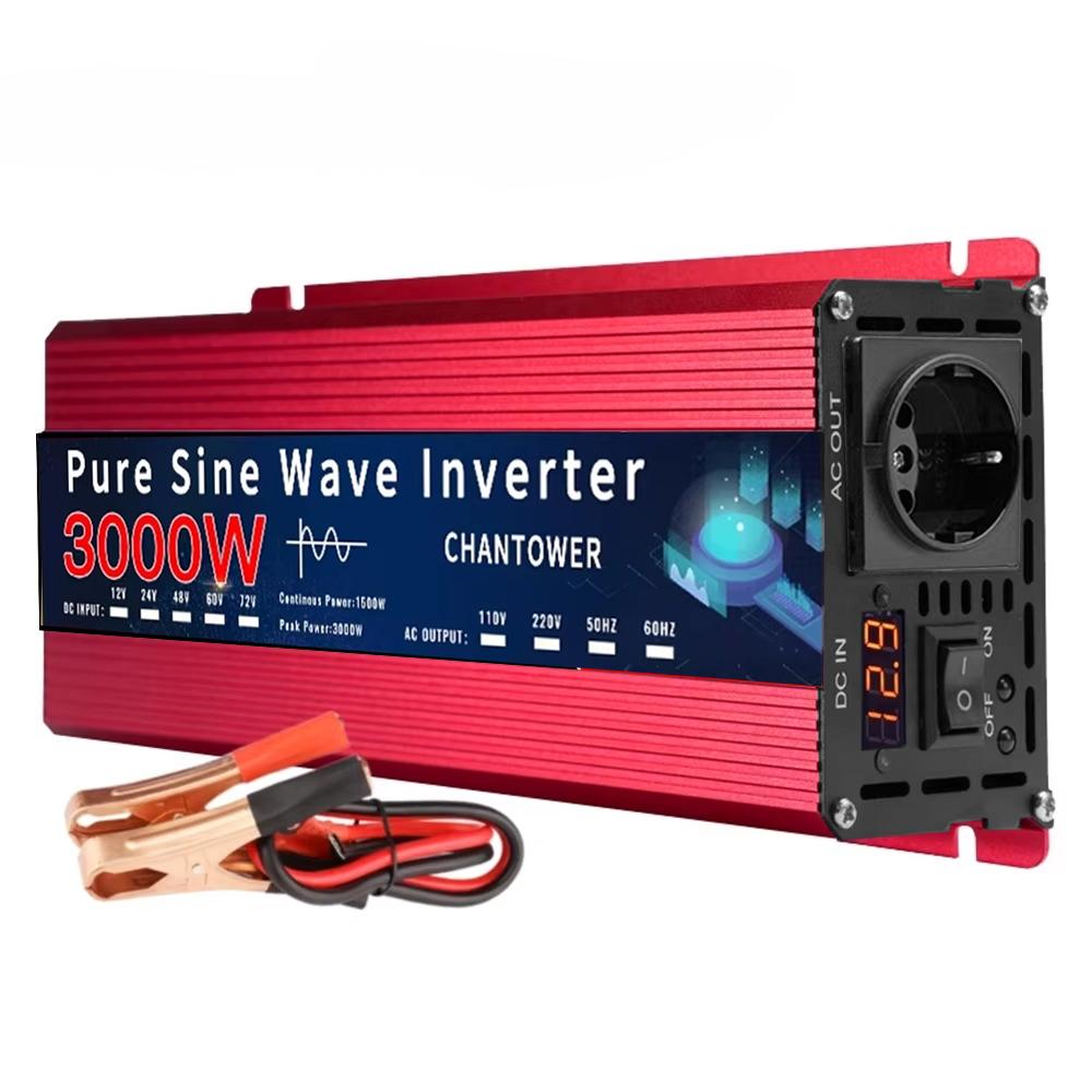 Pure Sine Wave Inverter 12V 220V 220W-10000W DC To AC Europe Socket Power Voltage Converter Car Solar Inverter Charger Adapter