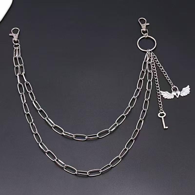Premium Heart Wing Pendant Key Lock Waist Chain - Unisex, Multi-layer, Street Dance Metal Accessory Chain