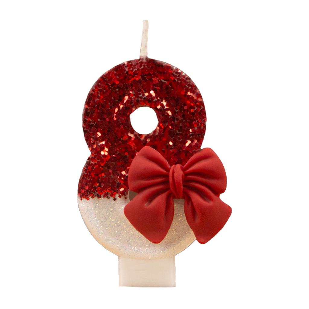 Xi Yin Birthday Number Candles 0-9, Creative Red Bow Design for Cake Decoration