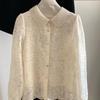 Frühlings Perlen Ropa Langarm Jacquard Blusas Schöne Hemden Blusen Roupas Feminina Damen Pendler Camisas