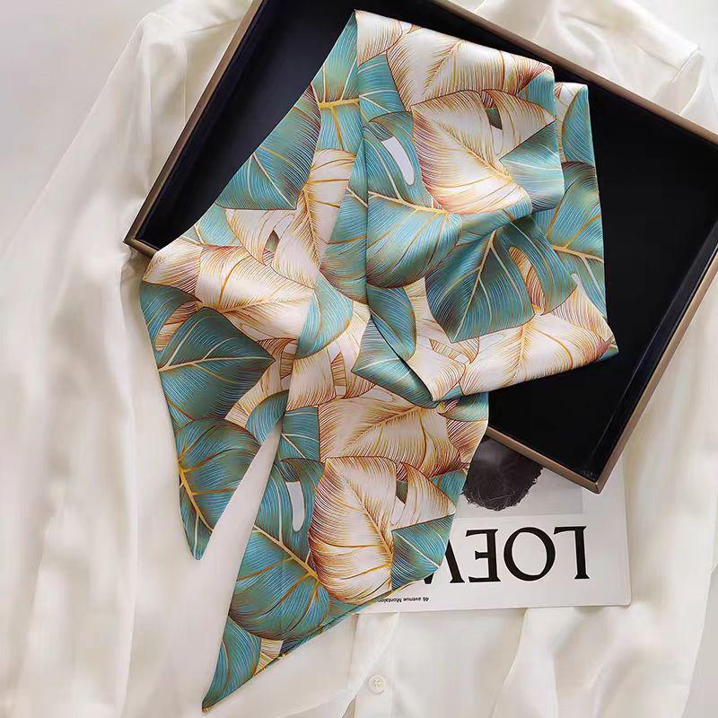 Scarf Long Highend Silk Narrow Print For Spring And Summer Versatile As Shirt Ribbon Belt Or Hair Tie