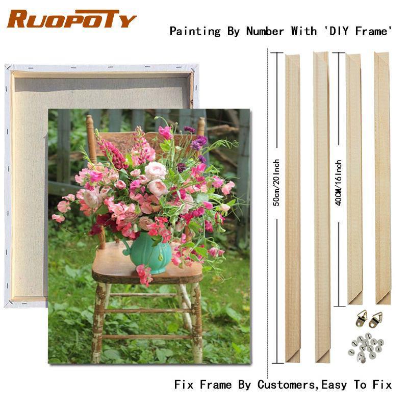 RUOPOTY DIY Frame Painting By Numbers Flower Acrylic On Canvas Wall Art Picture By Numbers For Living Room