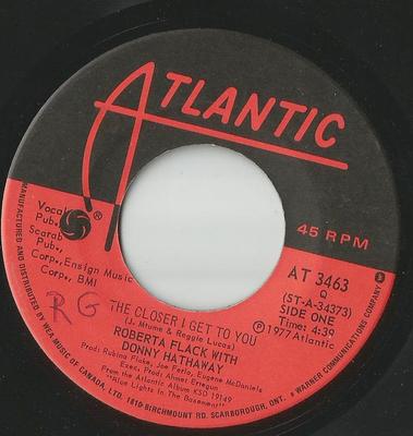 7inch Record ROBERTA FLACK DONNY HATHAWAY  Closer I Get To You AT3463 Atlantic 1977 Canada SoulFunk Used