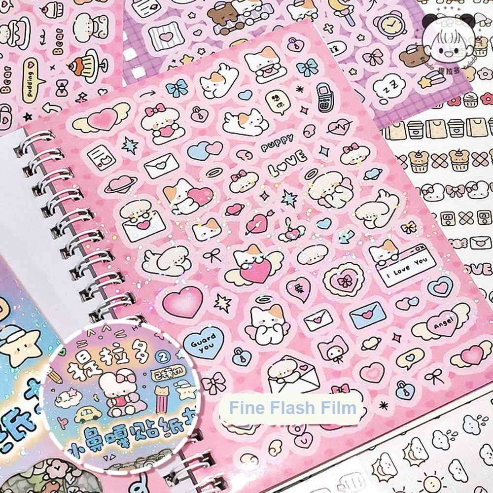 16Sheets Kawaii Kpop Decorative Sticker Book Cartoon PET Washi Paper Journal DIY Material Material Sticker Decoration