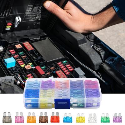 Kit Siguranțe Auto 100-500 Bucăți Sortiment Siguranțe Auto Tip Lamelă Kit Sortat cu Cutie 2A 3A 5A 7.5A 10A 15A 20A 25A 30A 35A 10 Tipuri