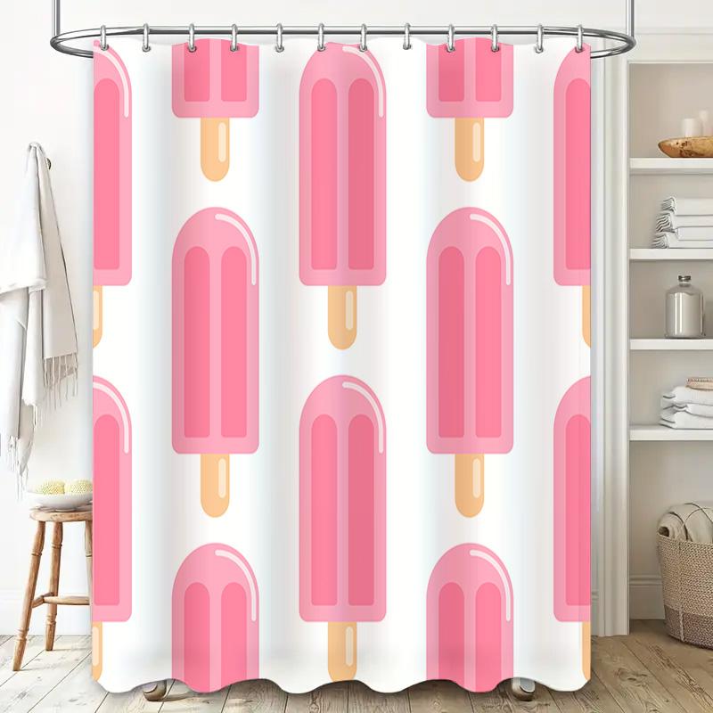 Pink Ice Cream Print Shower Curtain Waterproof Home Bathroom Decor for Kids Bathrooms One Size (White)