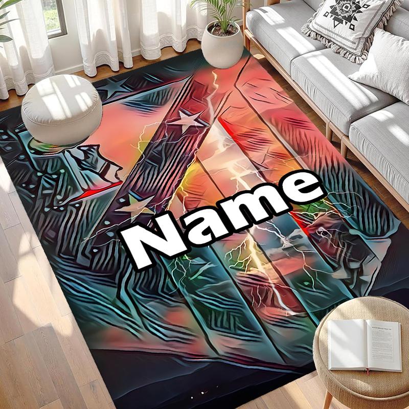 Custom Name Personalized Football Team Print Carpet, Versatile Home Decor Rug, for Playroom, Apartment, Balcony, Entryway, Hallway Gift