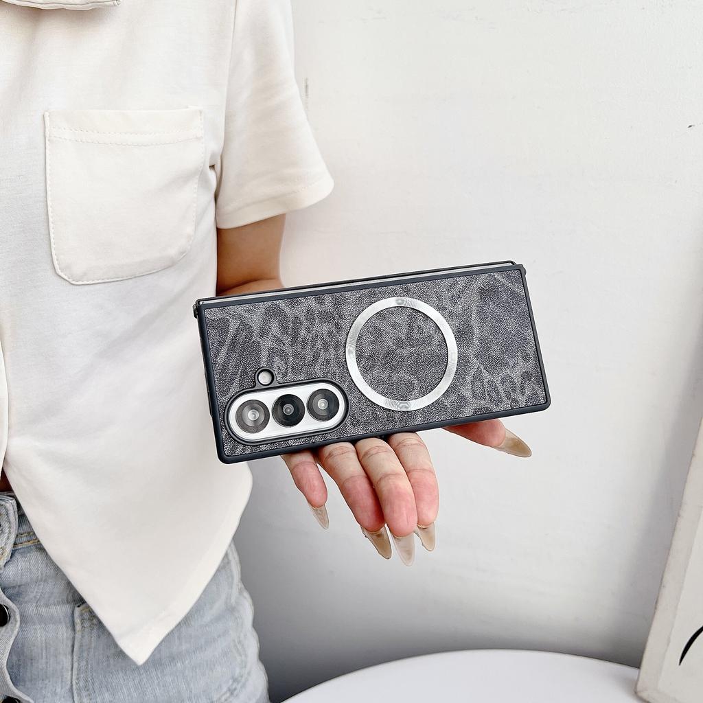 Case for Samsung Galaxy Z Fold3 Fold4 Fold5 Fold6 Fold7 with Back Leather & MagSafe Shockproof Phone Bumpers Cover