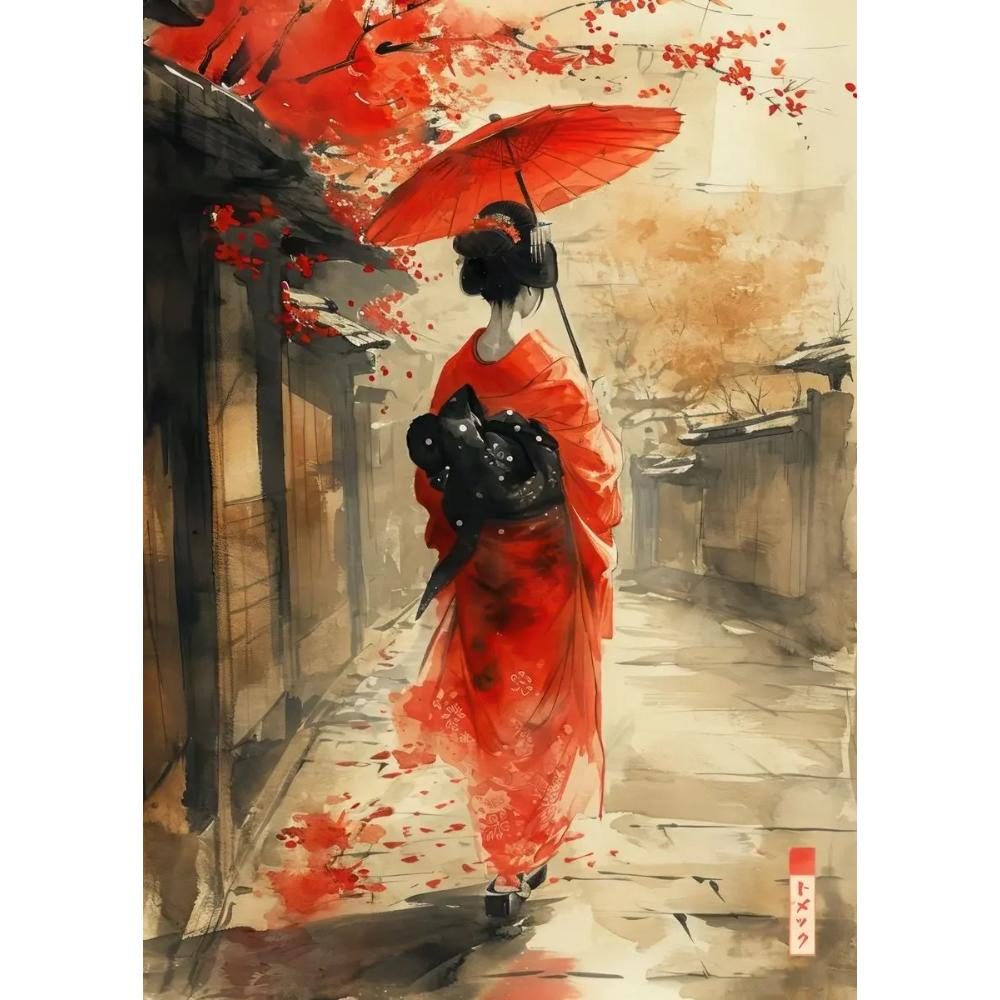 Sumie Japanese Ink Paint Geisha Samurai Landscape Prints Poster Canvas Painting Modern Wall Art Picture Living Room Home Decor