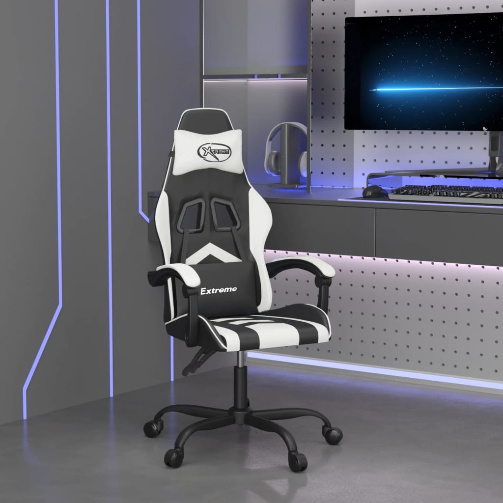 Gaming Chair Black and White Artificial Leather