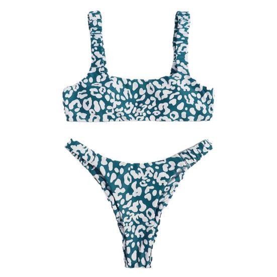 2 Pcs/Set Swimwear Set Leopard Print Soft Quick Dry Slim Fit Bikini