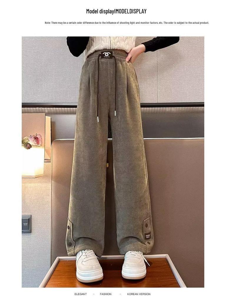 2024 Girls' Corduroy Wide-Leg Pants: Spring & Autumn Casual Straight-Leg for Kids