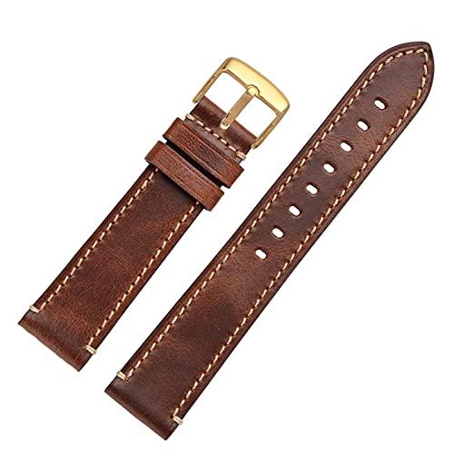 WOCCI 18mm Vintage Leather Replacement Watch Strap, Retro Genuine Leather Watch Band with Gold Buckle (Golden Brown)