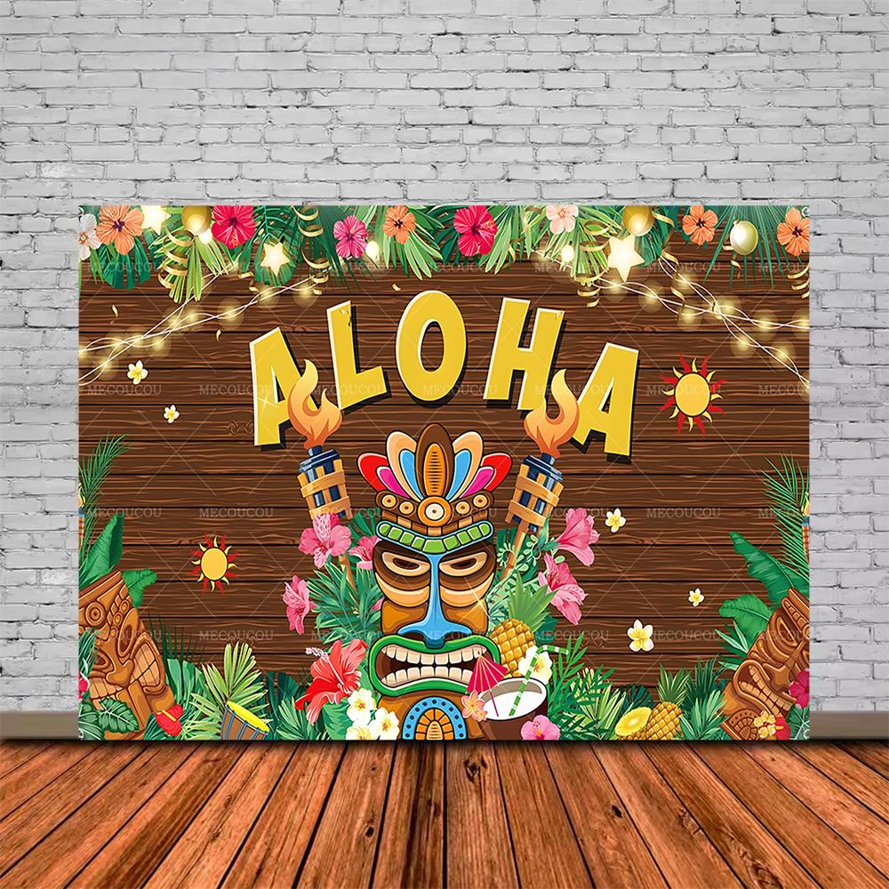 Tropische Tiki Bar Fotografie Hintergrund Blume Totem Banner Hawaii Meeresblick Hintergrund Babyparty Kindergeburtstagsparty Dekoration
