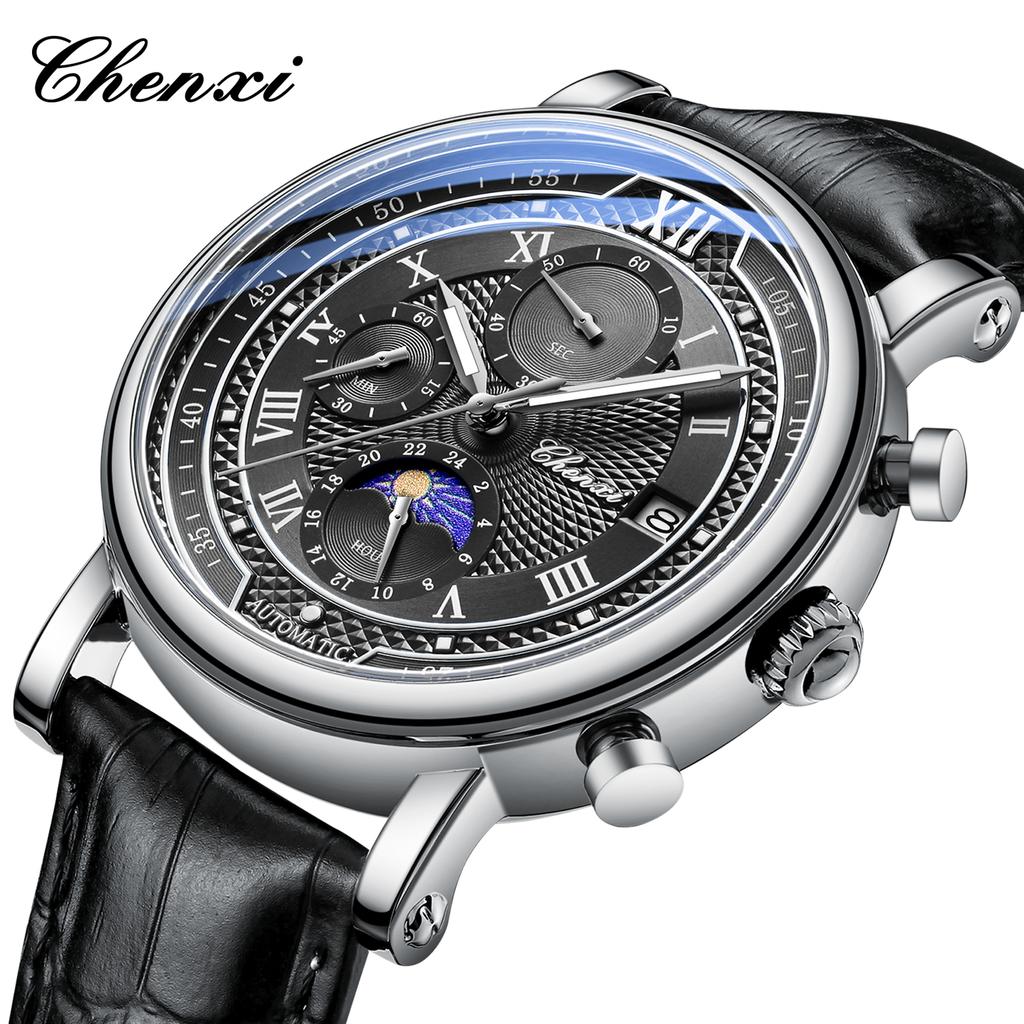 CHENXI 976 Men Quartz Watch luxury Brand Moon Phase Date Multifunctional Chronograph Leather Strap Wristwatch Business Gift