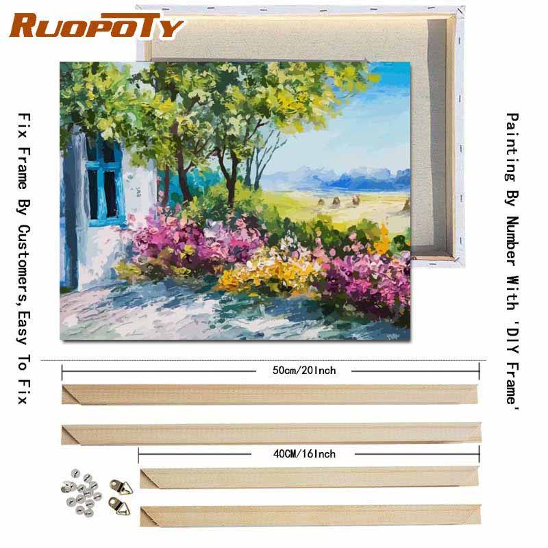 RUOPOTY Olejomalba podle čísel Zahrada Ručně malovaná olejomalba Jedinečný dárek Malování podle čísel Dům pro dospělé Domácí dekorace