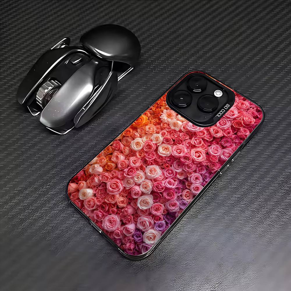 roses Phone Case For iPhone17,16,15,14,13,12,11 Plus,Pro Max Colored Silver Plated Inside Cover