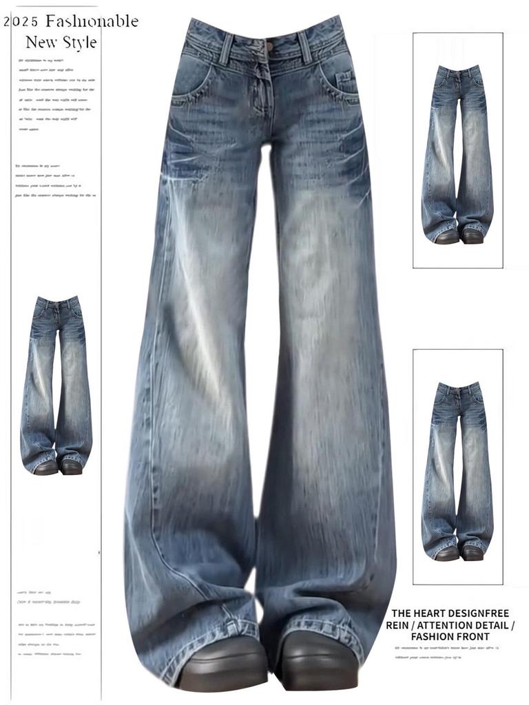 Women's Plus Velvet Thickened Retro Washed Wide-Leg Jeans, Autumn/Winter 2026 Collection