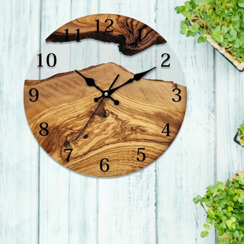 Elegant Quiet Wall Clock with Wood Grains and Transparent Tempered Glass 30cm Clock for Living Room and Office Decors