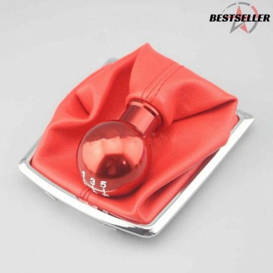 Red 5 Speed Aluminum Alloy Gear Shift Knob Boot For Ford Focus 2005-2011