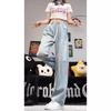 Jeans women's straight tube loose spring autumn and winter new high waist thin small wide leg mopping pants
