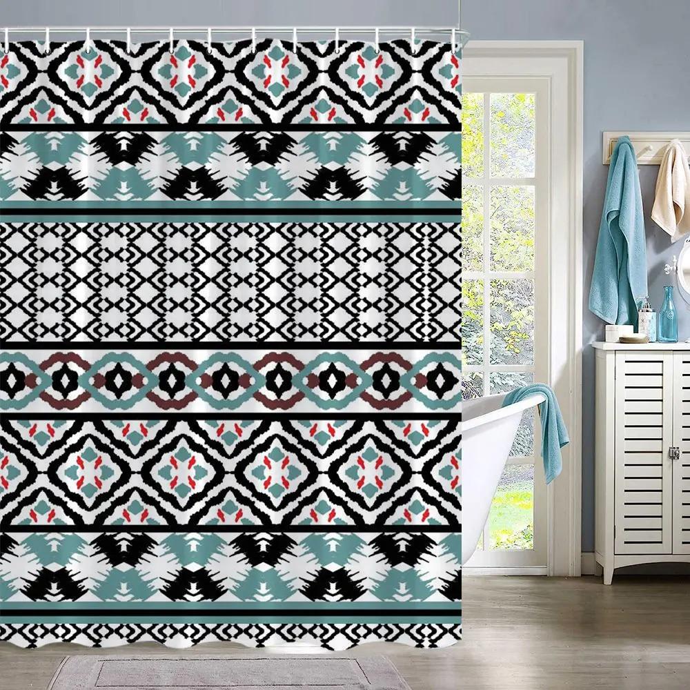 Vintage Abstrakte Geometrische Linien Badezimmervorhang Aztec Duschvorhang Bohemian Heim Badezimmer Dekor Polyester Duschvorhänge