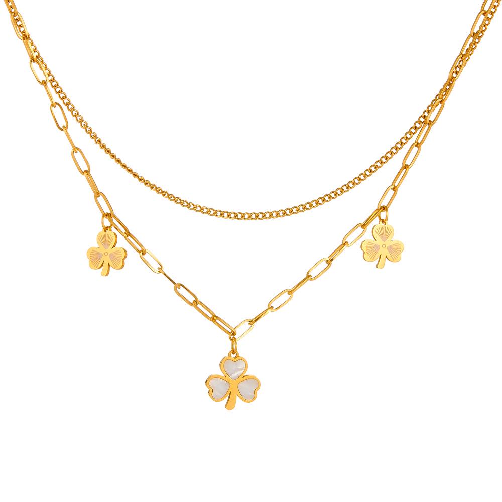 Stainless Steel Four-Leaf Clover Double Layer Anklet - Women's Trendy Titanium Steel, Colorfast Design