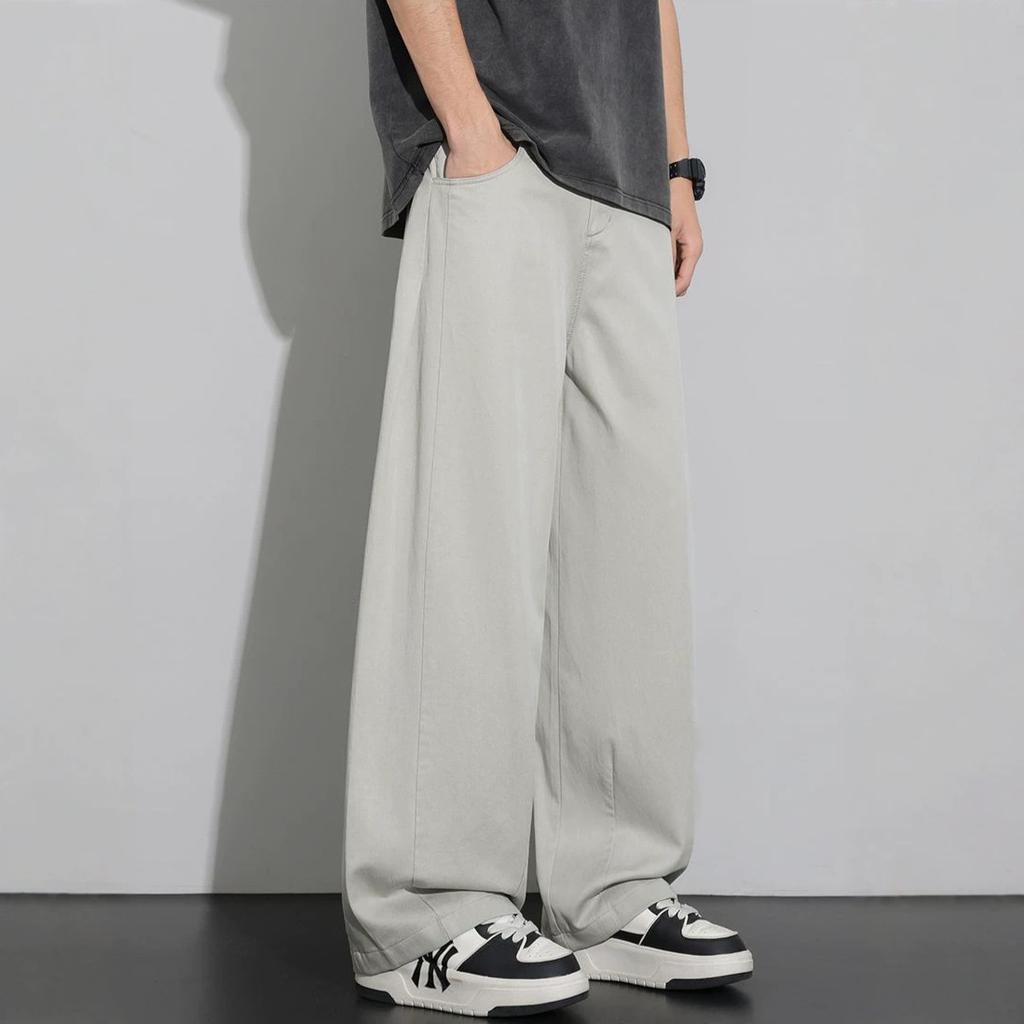 Summer New European Scimitar Splicing Loose Black Straight Wide-leg Casual Pants Men's Very Light Pants