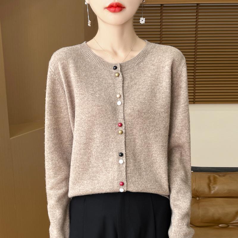 Spring and Autumn New Andy Velvet Cardigan Color Button Knitted Cardigan Women's Crew Neck Loose Sweater Jacket Soft Waxy Versatile Top