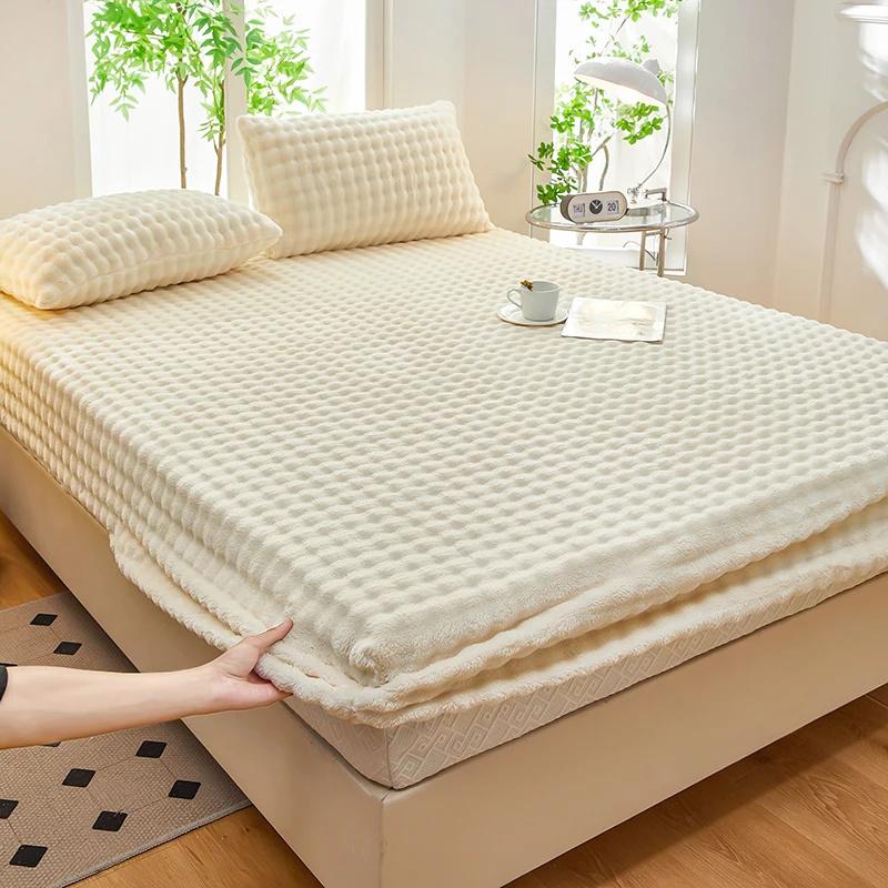 Thermal Velvet Bed Sheets Plush Fabric Mattress Cover For Winter Bed Cover Bed Bed Linen Set For Single Double King Queen Bed
