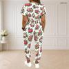 Women Plus Size White Printed Round Neck Short Sleeve Crop Top Drawstring Pocket Pants Two Piece Set